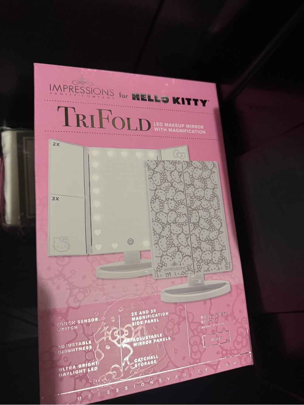 Hello Kitty Pink Tri-Fold LED Makeup Mirror by Impressions